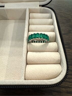 Emerald-Green Baguette Crystal Eternity Band Women's Jewelry NWOT Size 6
